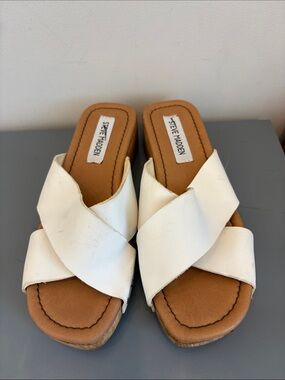 Steve Madden White Crisscross Slide Mules
